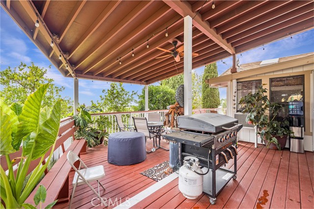 Large partially covered wood deck.