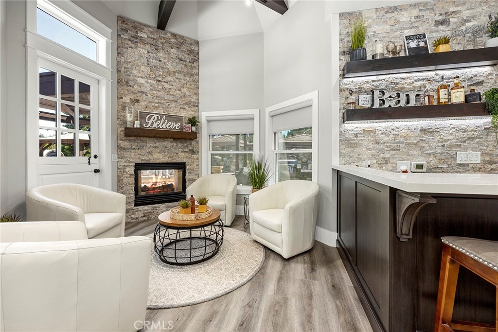 Conversation area with double sided fireplace & Dutch door