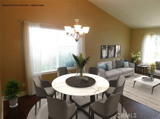 Digitally staged Dining and Living Rooms