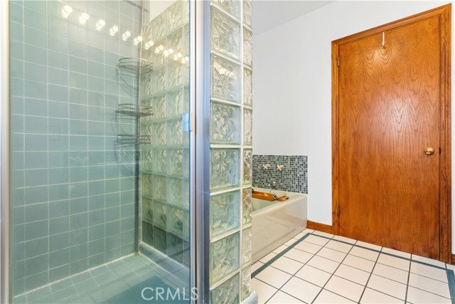 Large primary bathroom shower and separate bathtub.