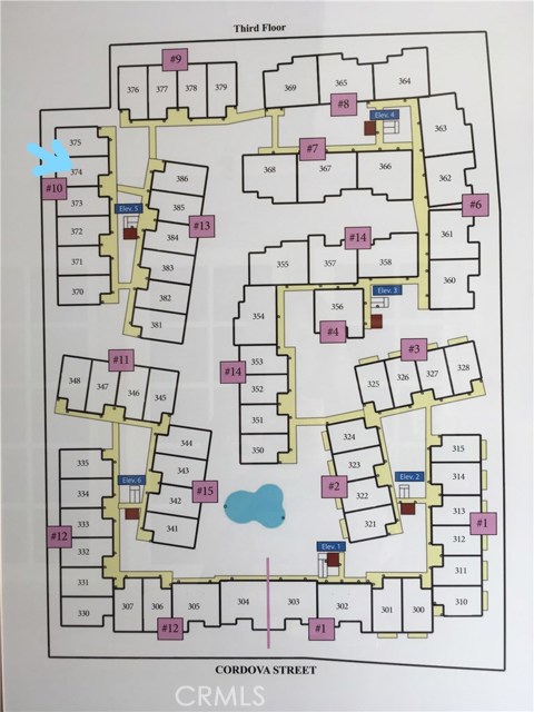 Map of 3rd floor. Unit is located toward the back corner