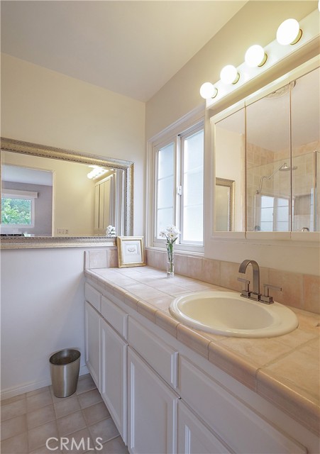 Primary bath counter and cabinets