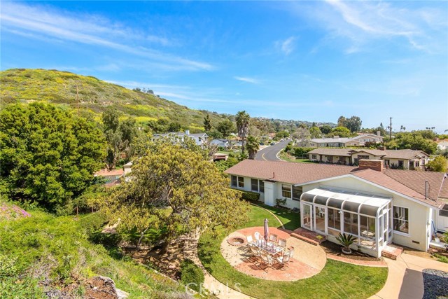 View overlooking the home and backyard, from the top of the hill in back