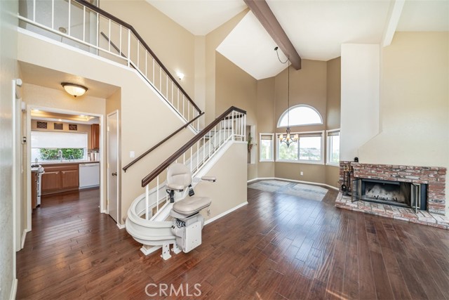 Cathedral ceiling, fireplace at living room