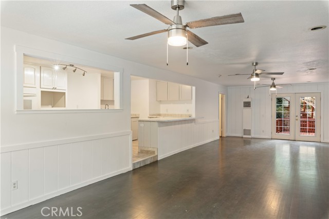 Living Room and Kitchen inside the one bedroom apartment.