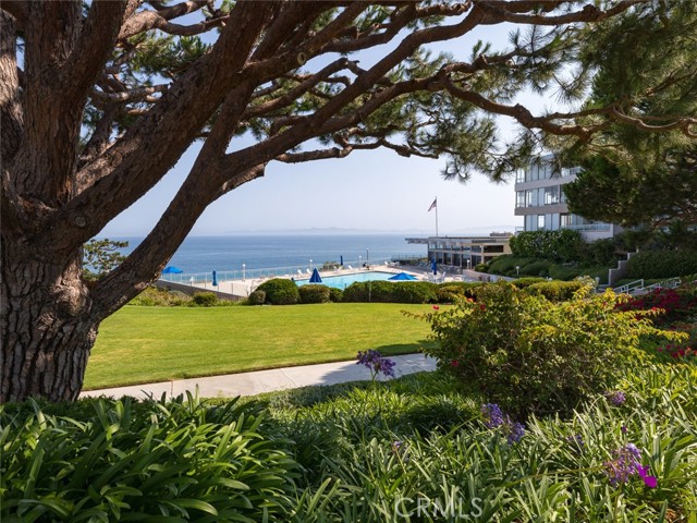 A view of the grounds looking toward ocean with ocean view pool.