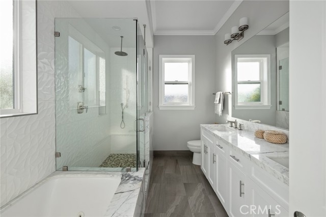 light and bright primary bathroom