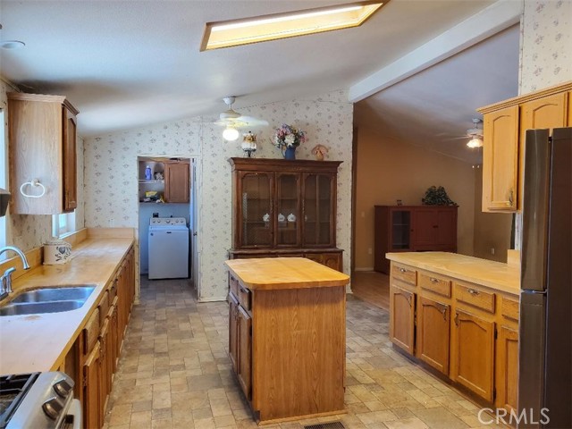 ...with expansive butcher block counters...