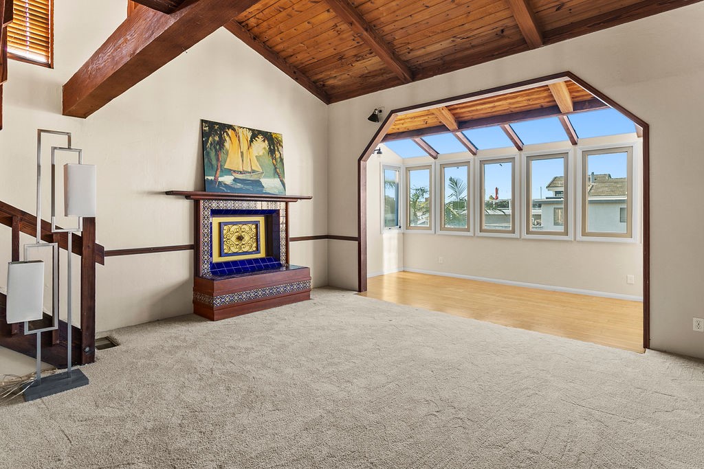 Living room with vaulted ceilings