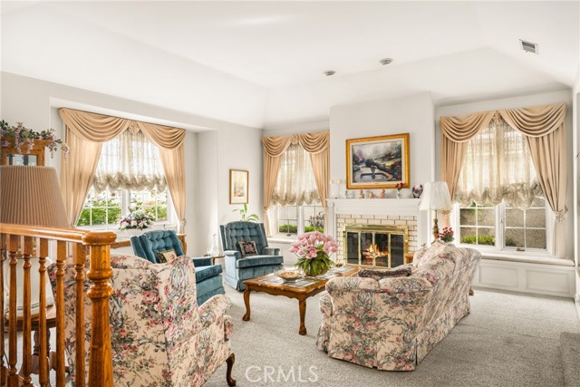 Elegant Living Room with Fireplace and Abundant Natural Light