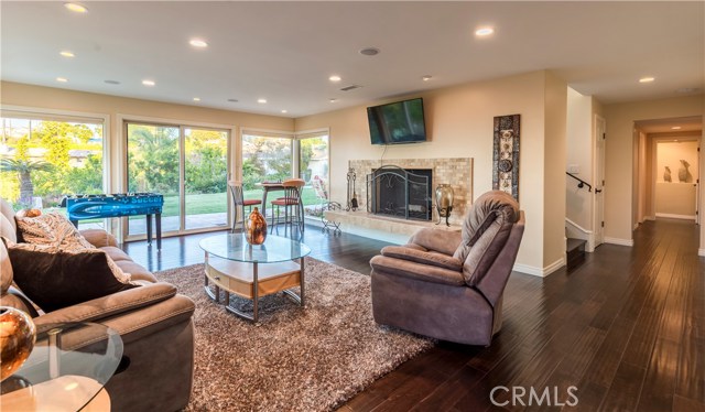 Game room with fireplace