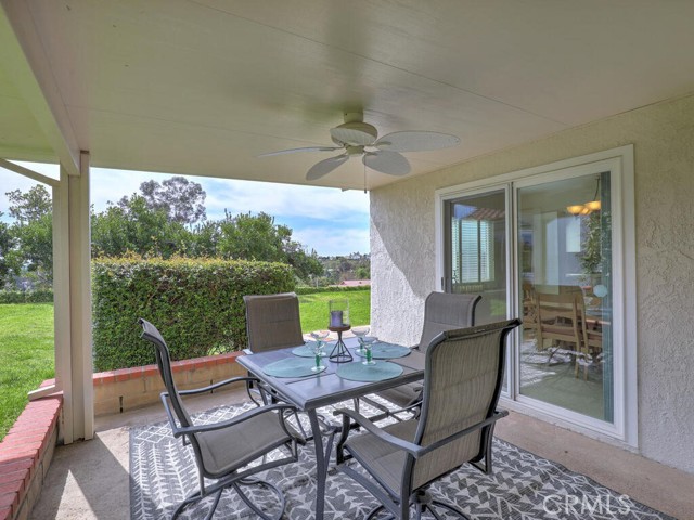 Covered patio for al fresco dining with a view