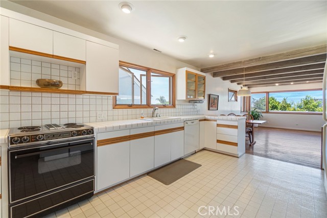 Kitchen with ocean views