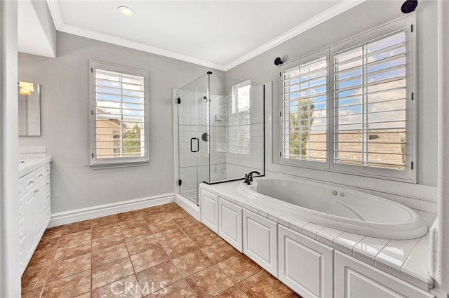 Jetted tub and walk-in shower.
