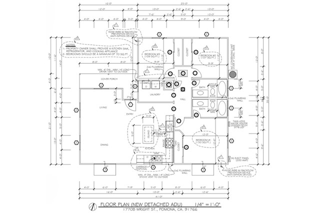 Detached ADU floor plan 1200 sf on record