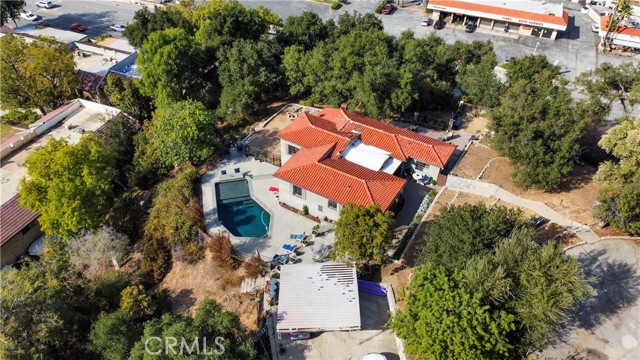 Pool and carport aerial view.