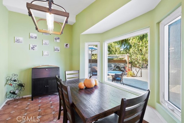 Bay window has built in seating to create a great view of the backyard while dining