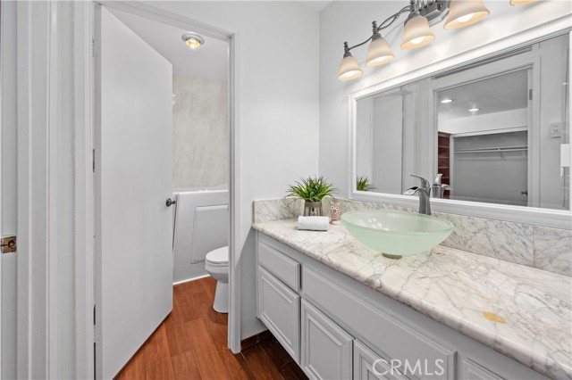 Primary bath adjacent to the very large walk-in closet/dressing area.