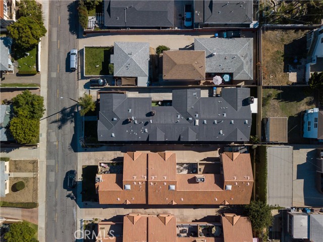 Overview of building (with the dark colored roof).