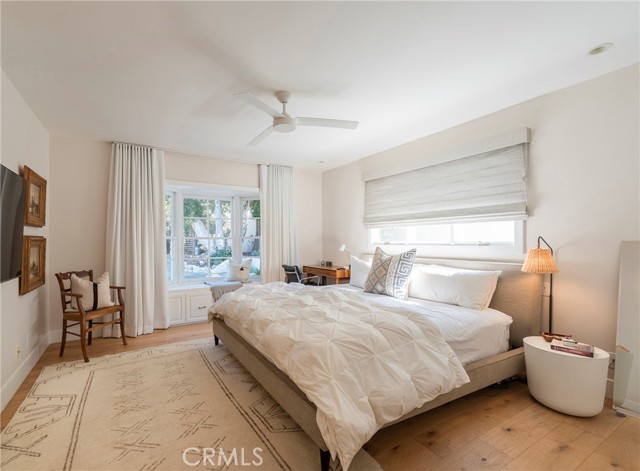 Primary bedroom with views of the backyard