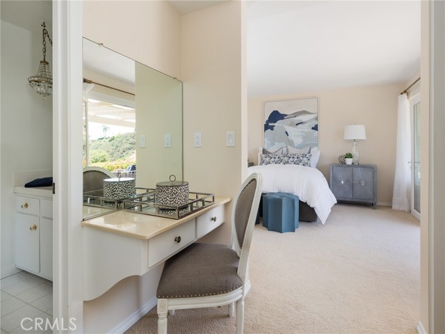 Primary suite bath and vanity and large closet area.