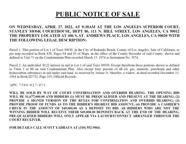 Please Contact Listing Agent for Registration Form to Attend Court Hearing.