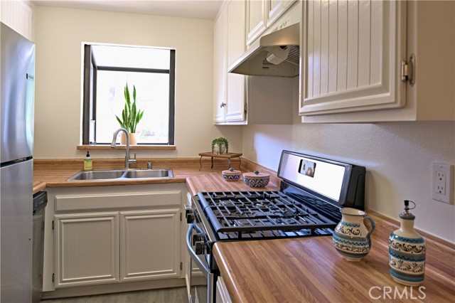 Kitchen has new stove, refrigerator and dishwasher.