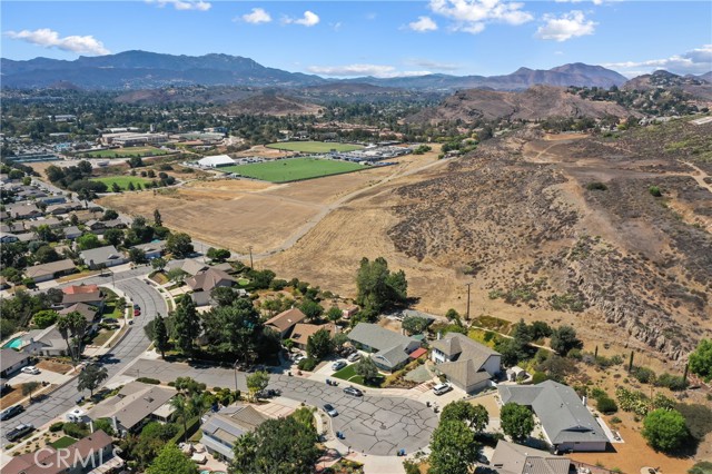 Aerial of neighborhood and Rams practice field