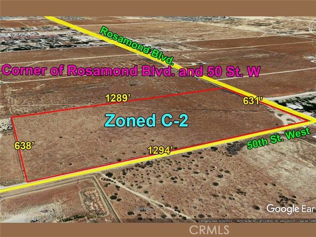 50 W On Rosamond Boulevard, Rosamond, California 93560, ,Land,For Sale,50 W On Rosamond Boulevard,CRSR19209595