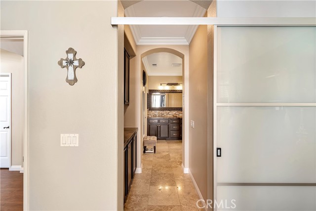 Sliding barn door to bath