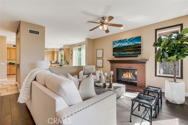 View of family room and kitchen