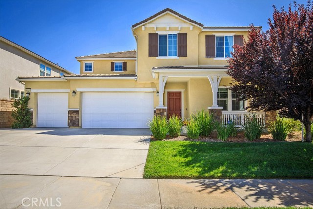 26416 Township Street Saugus, California Stunning Executive VIEW Home nestled on a tranquil culdesac in the highly esteemed, GATED River Village community! This stunning 5 Bedroom+LOFT, 4.5 bath, and 3 car garage home features an incredible MASTER SUITE retreat, with wainscoting, mountainous sunrise views, beverage fridge, dual walk in closets, en suite master bath with luxurious soaking tub, walk in shower, dual sinks with with beautiful upgraded backsplash and timeless finishes! The designer’s touch emanates throughout with neutral paint, gorgeous neutral wood flooring, granite counters, ceiling fans, recessed LED lighting, nest thermostats, crown molding, superfluous storage, tankless water heater, OWNED SOLAR and Tesla wall charger! This floor plan is perfect with downstairs bedroom complete with a full bath, an additional room with double doors that can easily be used as an office, den or 6th bedroom! The inviting chef’s kitchen boasts stainless steel appliances, granite countertops, natural stone backsplash, breakfast bar, walk in pantry and gazes over the family room, dining room and meticulously landscaped backyard with California room, indoor and outdoor fireplace, pool sized lot and gorgeous view! Upstairs you will find a sprawling LOFT and 3 additional incredibly spacious bedrooms which are light and bright with high ceilings and walk in closets! The perfect entertainer’s backyard includes a grassy area for kids and pets to play and side yard featuring a covered patio complete with fireplace and stunning mountain views. Streamlined freeway access by Newhall Ranch or Golden Valley to the 5 and 14! OWNED SOLAR, 3 car garage complete with epoxy flooring, custom cabinets with slat walls and butcher block counters, Tesla wall charger, dual tankless water heaters; this home is not only beautiful but energy efficient as well! Minutes to restaurants, hiking trails, parks & award winning schools!