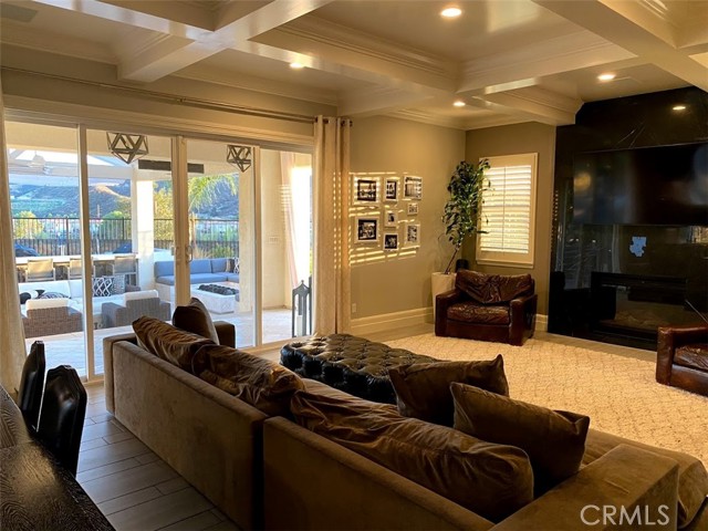 Coffered ceilings in great room