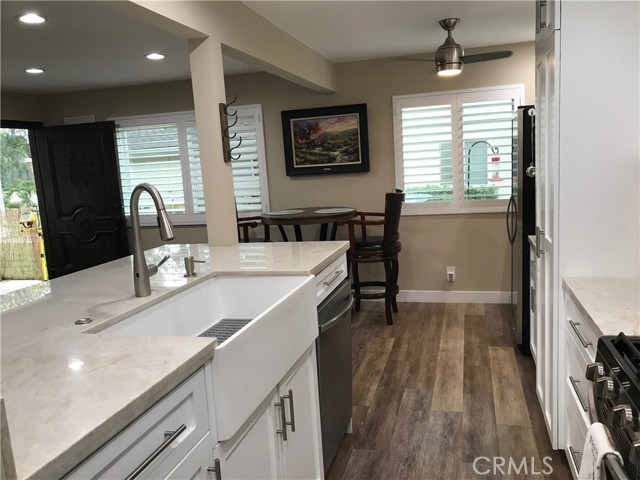 View of kitchen from refrigerator area
