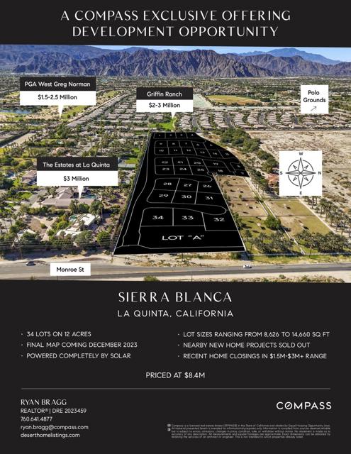 Saddle Ranch - A 34 Lot Development on 12.25 Acres with Final Map coming End of December 2023. Lot Sizes Ranging from 8,626 to 14,660 square feet. Nearby New Home Construct Sold Out. Recent Home Closings in the $1.5M-$3M Range. Saddle Ranch is off the grid and powered completely by Solar!