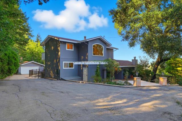 Driveway to the left of home that brings you to the detached two car garage and guest home