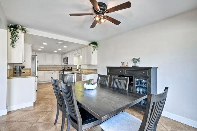 Kitchen adjoins the dining room.