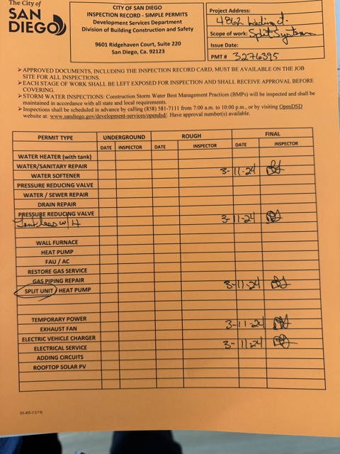 Inspection Record Permits for Upgrades