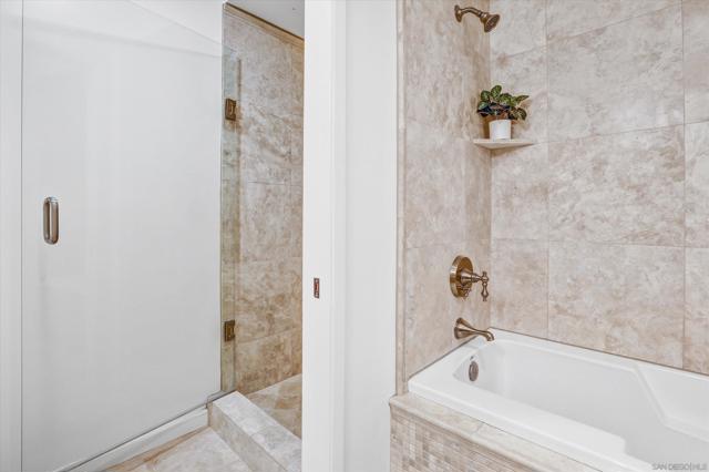 Soaking tub and shower in main bathroom