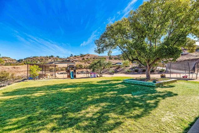 Large backyard, play area in the background