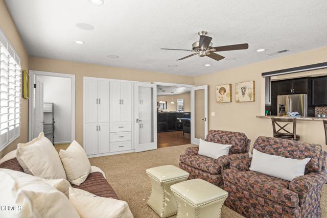 Family room with built-in storage unit