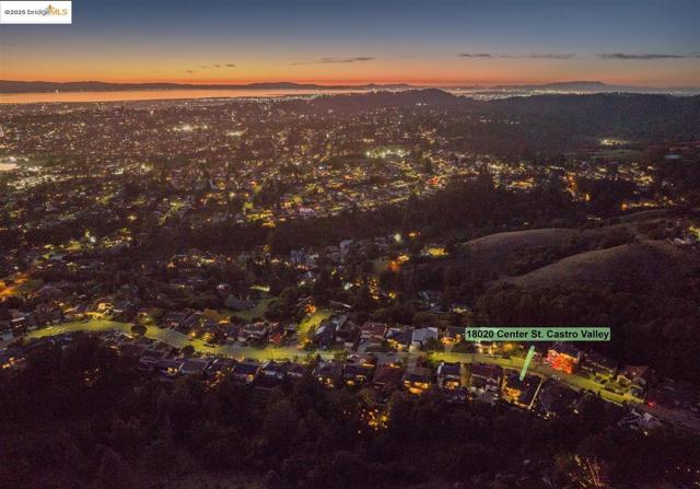 Aerial view at dusk of a mountain view