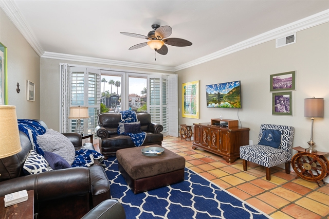 Living room looking toward patio/channel.