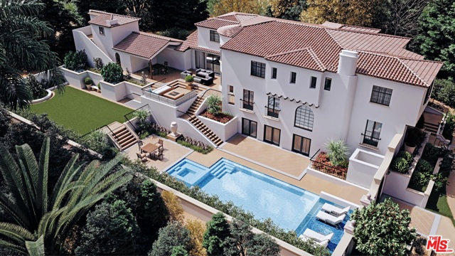 1121 Tower Road Beverly Hills, California Fully permitted and ready to be completed contemporary Spanish Villa in prime Beverly Hills. This remodel includes plans for a bright daylight lower level with entertainment space, Wellness Center, Theater, and city light views from the expansive Master Bedroom. The home has excellent off-street parking with a large semi-circular driveway and a rear motor court with a three-car garage under a guest apartment. A large swimming pool and spa adjacent to a spacious flat grassy yard with numerous entertaining areas will complete this one-of-a-kind estate.