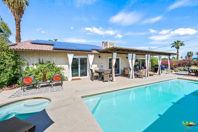37914 Palo Verde Drive Cathedral City, California Situated on a large lot in desirable Cathedral City Cove, this 3-bedroom, 2 bath charmer is just waiting for its new owner. Offered turnkey furnished, and an abundance of privacy, this home is perfect as a full-time residence or a retreat from the busy life. The kitchen is open to the dining room and features stainless appliances and a great layout. The two-car garage provides direct access to the kitchen. The guest bedrooms are nice sized and share a hall bath with a tub/shower combination. The large master suite is at the back of the house and has direct access to the backyard and pool. All the windows and sliders throughout the house have been replaced. 39 solar panels mean electric bills are pretty minimal. Outside there is a covered patio and a large private pool and spa. The large lot provides potential RV parking with water and electric. All furnishings are included per inventory. Solar system is leased.