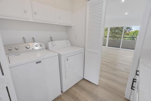 Full Size W + D (Washer + Dryer) conveniently located between Bedrooms.  Plentiful Linen Storage!