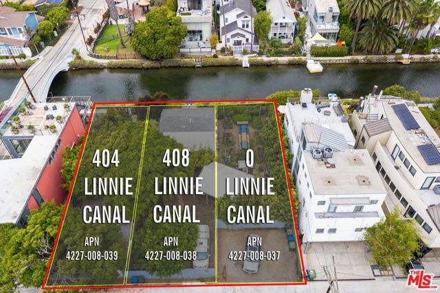 408 Linnie Canal Venice, California In a world-renowned neighborhood of charming and awe-inspiring homes, an extremely rare opportunity to purchase (3) contiguous lots on the historic Venice Canals. Refer to Parcels- APN #s 4227-008-037, 4227-008-038 & 4227-008-039. Each remarkable lot is offered at $1,795,000 individually or as a collection. Develop (3) Single Family Residences or build a generously sized trophy dream home. Currently there are 2 bungalow cottages in pleasing condition from the glory years of Venice before. Immediate access to the canals shoreline, just a short walk distance to Abbot Kinney designer shops and eateries and mere minutes from the famous Venice Beach. Bungalows may be larger than tax records indicate. Offers are due by Tuesday 9/21/21. Video attached to listing.