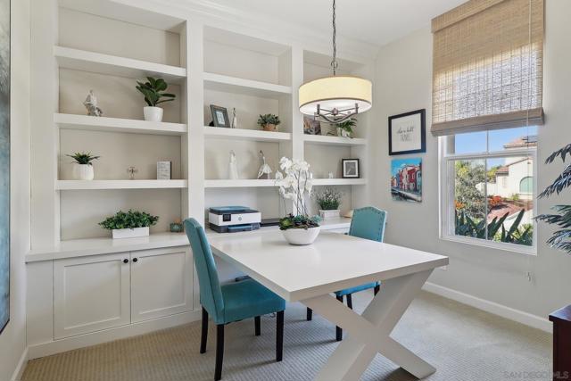 The built in shelving and desk are ideal and so modern. This work space is tranquil and inviting.