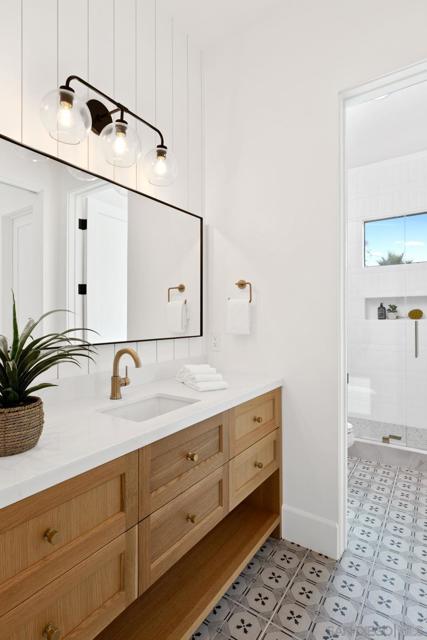 Designer bathroom in the detached guest home.