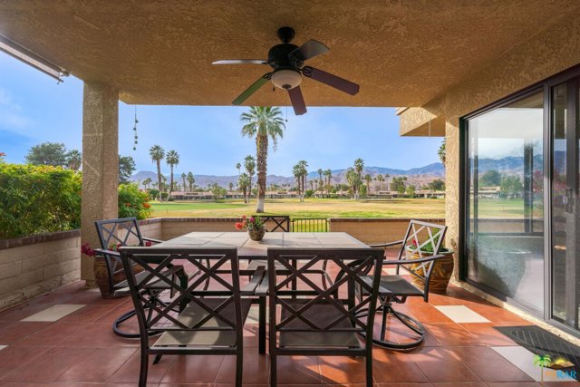 68025 Village Drive Cathedral City, California Stunning golf course, water and mountain views can be seen from your South facing covered patio, living room, kitchen and breakfast area. This 2 & Den end unit also features an attached 2 car garage, plus a golf cart barn and a private walled-in side yard. The double door entry leads to the Living Room and Dining area, which features vaulted ceilings, clerestory windows, a fireplace and a wet bar. Master Bedroom suite offers a huge walk-in closet and a separate spa tub and shower. Guest Bedroom has en suite bath, skylights, and a private entrance. This condo has been well maintained and is in move-in-condition. Cathedral Canyon Country Club offers Golf, Tennis and a Club House with a restaurant and bar area. Plus, it is only a short drive away from the movies, the Casino and fine dining.